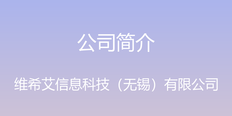 公司简介 - 维希艾信息科技（无锡）有限公司